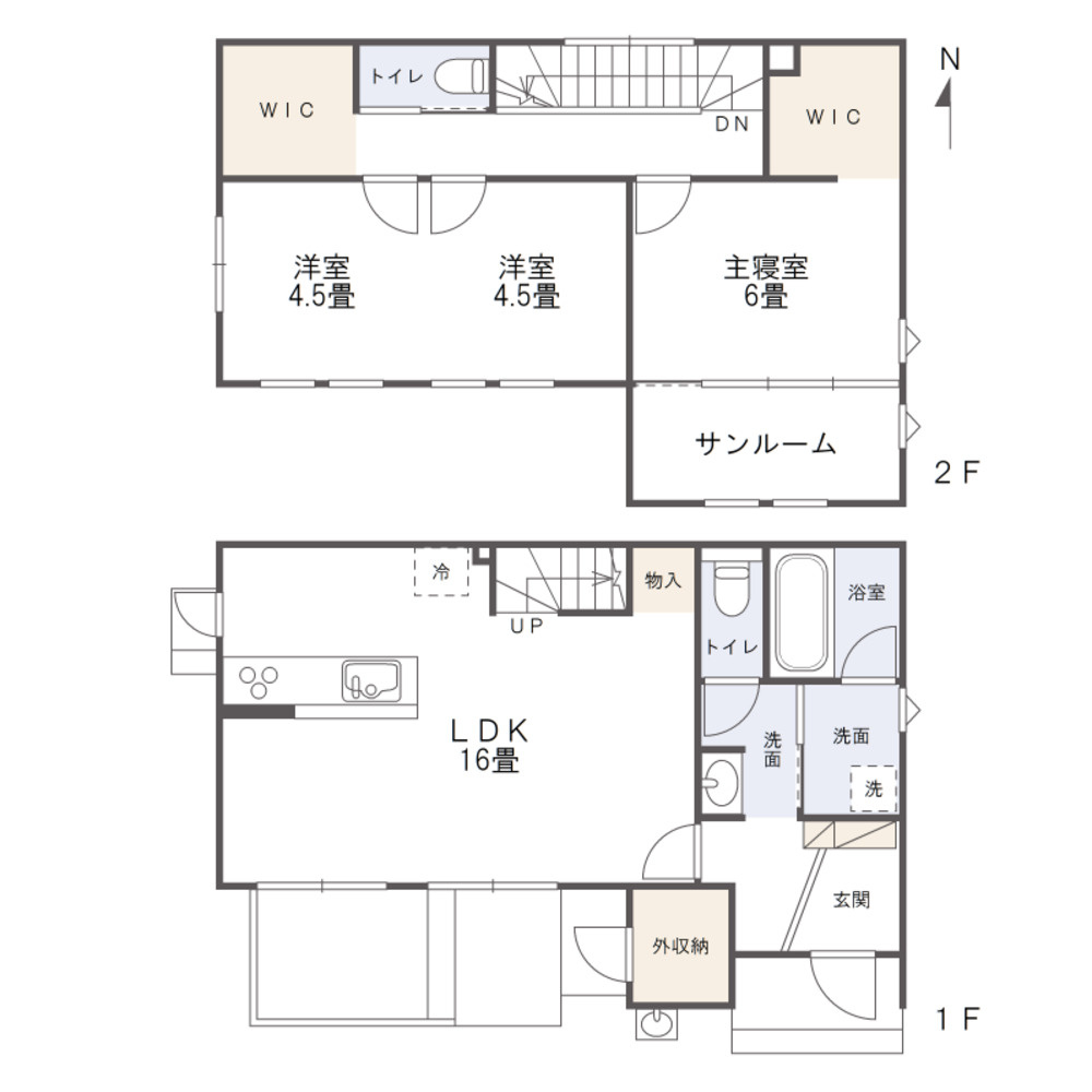 岡山市中区藤原西町　戸建ての間取り|建物面積：92.87㎡です。2階の洋室は間仕切りをすることで洋室にすることができます。(別途費用要)
