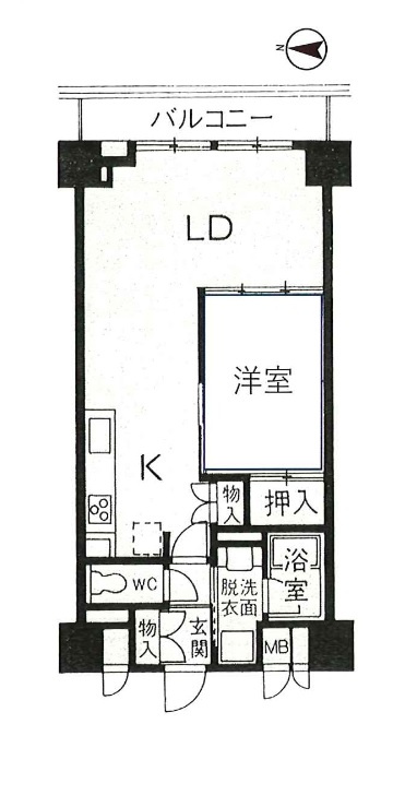 パインコート梅屋敷の間取り|東向きバルコニーの広々1LDK