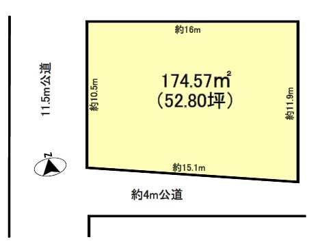 つくば市面野井　南西角地の土地図