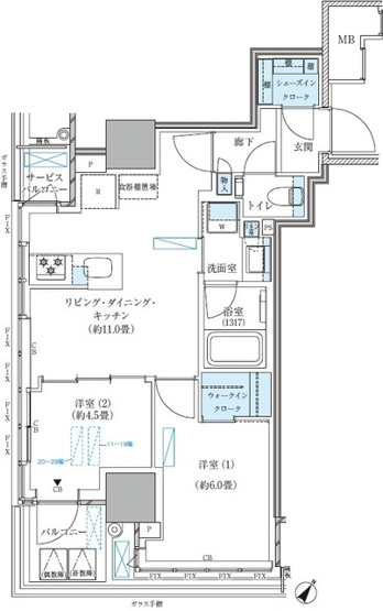 【間取り】 | パークアクシス五反田スカイタワー