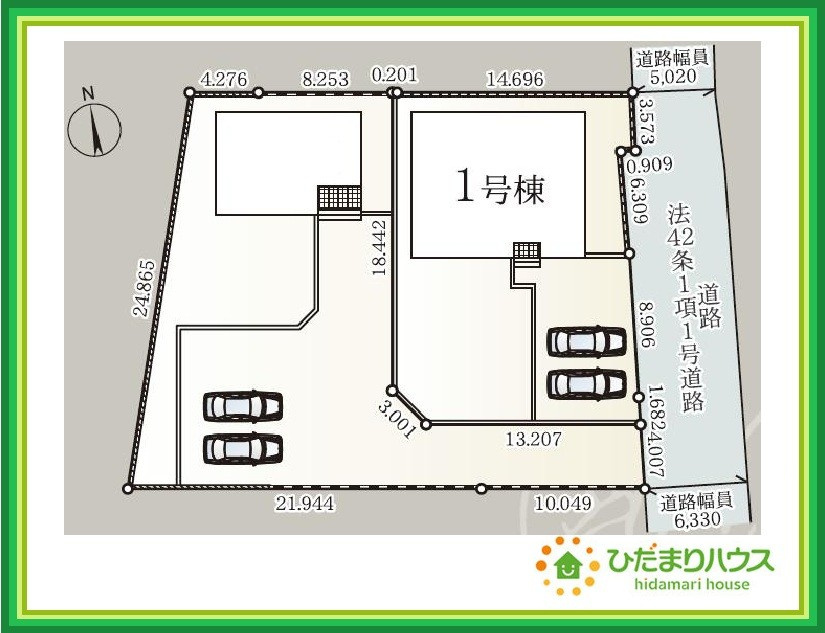 常陸太田市瑞龍町第1　新築戸建　1号棟の区画図|ご家族でお車に乗る方に！駐車場2台分あります！