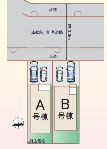 【仲介手数料無料】所沢市中新井3丁目―新築分譲住宅―限定2棟の区画図|『新所沢』駅バス１１分！バス停まで徒歩1分です！前面道路も幅広で駐車もしやすいですね♪