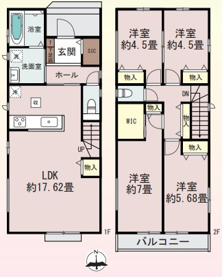 【仲介手数料無料】所沢市中新井3丁目―新築分譲住宅―限定2棟の間取り|17.6帖のLDK×人気のリビングイン階段！
全居室収納付きですっきりとした生活を送れます！