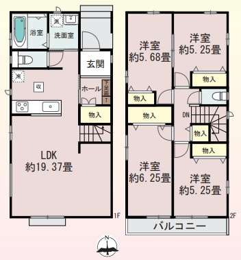 【仲介手数料無料】所沢市中新井3丁目―新築分譲住宅―限定2棟の間取り|19.37帖の大型LDK×人気のリビングイン階段！
リビング・バルコニーは南向きで日当たり良好です！