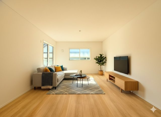 戸塚区小雀町　新築戸建の居間・リビング|【モデルルーム写真】◆一家だんらんのスペースとなるＬＤＫ。窓から明るい光が差し込み、思わず家族の会話も弾む快適な空間。