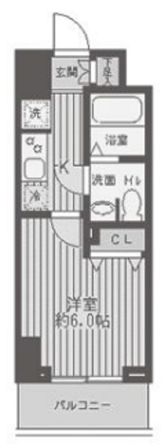 レジディア蒲田の間取り|1K洋室6帖バストイレ別独立洗面台