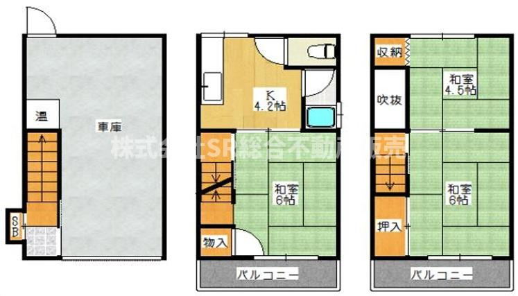 横小路町4丁目中古戸建の間取り|お風呂・トイレ別、全居室収納付、吹抜け、2面バルコニー、モニター付きインターホン、温水洗浄便座付きトイレなど室内設備が充実◎