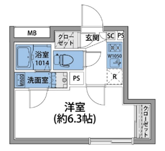 ルネサンスコート平和島Forest Parkの間取り|南向き洋室6.3帖の1Kバストイレ別独立洗面台！
