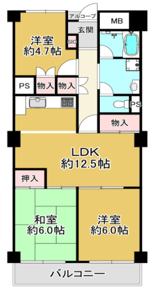 神戸市中央区熊内町１丁目の賃貸マンションの間取り