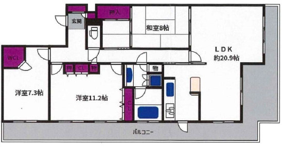 神戸市東灘区鴨子ケ原３丁目の賃貸マンションの間取り