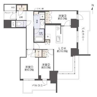 【間取り】 | シエリアタワー大阪堀江 | 【間取り】21階・南西角住戸につき眺望・採光・通風良好☆