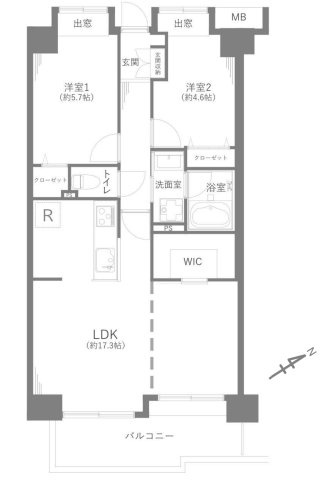 セントラルコート浦和南の間取り|2LDK 専有面積59.59㎡の2LDK（3LDKへ変更可能）！南東向きにつき陽当り・通風良好。WICや各所収納を備え、バルコニー面積8.08㎡のゆとりある設計です。