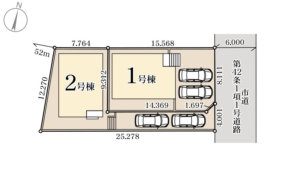 筑紫野市美しが丘北2丁目第1-2棟（2号棟）の区画図|配置図（2号棟）