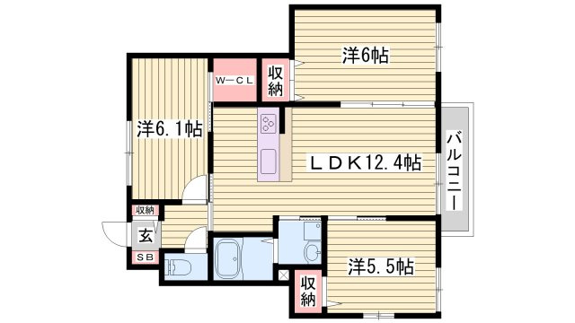 ＭＡＳＴ ＣＯＵＲＴ新野辺 Ｂ棟の間取り