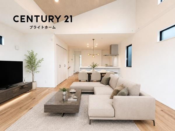 横浜市瀬谷区南台２丁目の新築一戸建の居間・リビング|自慢したくなるリビング！
形も良く家具の配置にも困りません。
※家具等はＣＧでの参考レイアウトです。