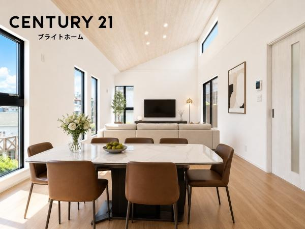 横浜市港南区日野４丁目の新築一戸建の居間・リビング|自慢したくなるリビング！
形も良く家具の配置にも困りません。
※家具等はＣＧでの参考レイアウトです。