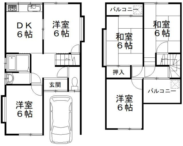 門真市岸和田車庫付き貸家の間取り