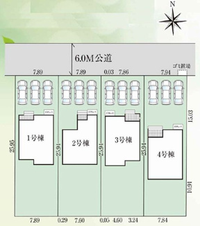 【区画図】 | ☆☆☆新築住宅　いわき市平下平窪６期　オール電化　全４棟！！ご案内随時受付中です♪ | 全体区画図です
南庭広々♪
