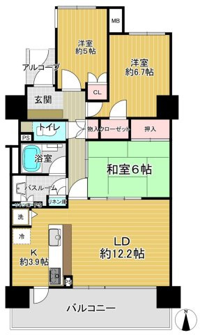セントラルレジデンス城東シティタワーの間取り|中古マンション　3LDK　専有面積：平米　バルコニー面積：平米　向き