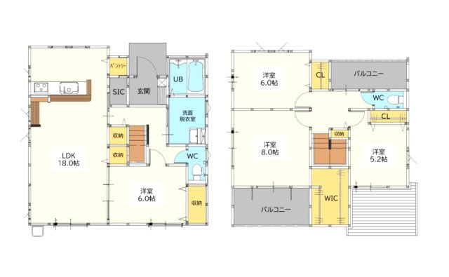 小城市三日月町三ヶ島1期　８号棟の間取り|各部屋２面採光で明るく風通しOKです♪
