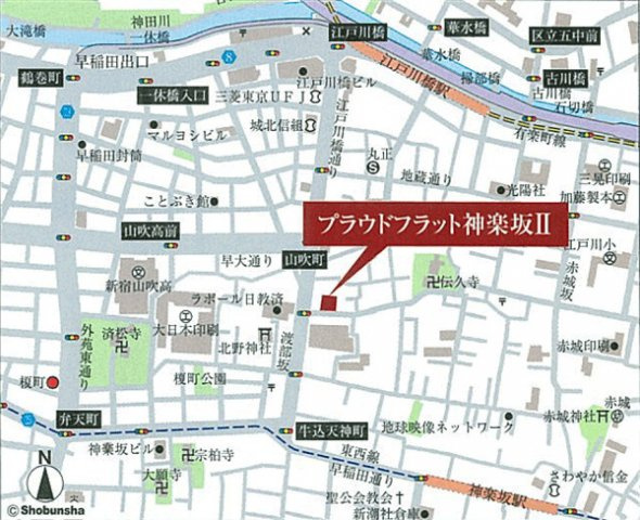 プラウドフラット神楽坂Ⅱの地図