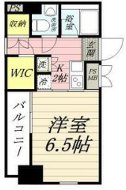 ルーブル蒲田弐番館の間取り|ウォークインクローゼット付1K洋室6.5帖バストイレ別独立洗面台