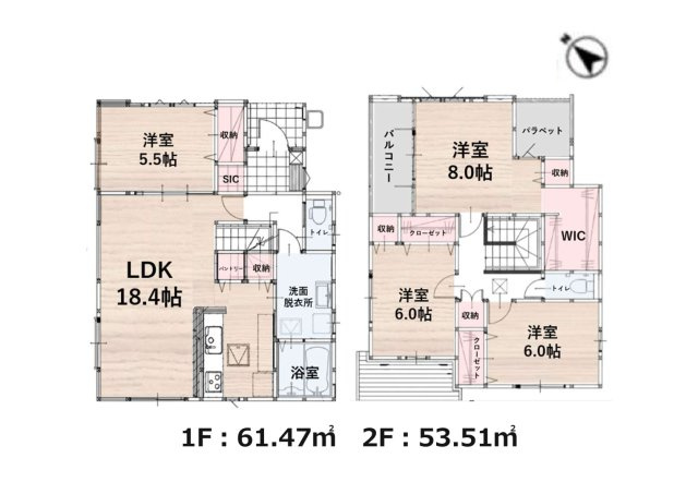 糟屋郡志免町大字吉原第6-1棟（1号棟）の間取り|全居室収納付きで便利です。