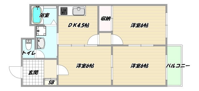 大阪市東淀川区東中島２丁目の賃貸マンションの間取り