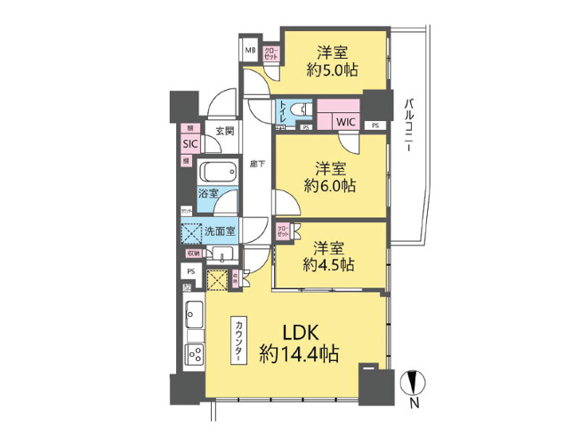 【間取り】 | シティタワー大泉学園　(保谷店) | 10階部分×北西角部屋！陽当たり良く開放的な居住空間の3LDK住戸です。※図面を基に作成しています。現況と異なる場合は現況を優先いたします。