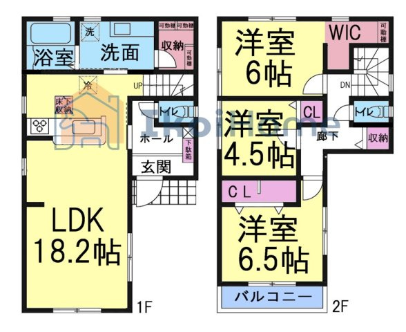 明石市藤が丘1丁目6期　新築戸建の間取り|●年中無休：当日予約可●LDK18.2帖！２階洋室３部屋に大きな収納もありとても便利です！