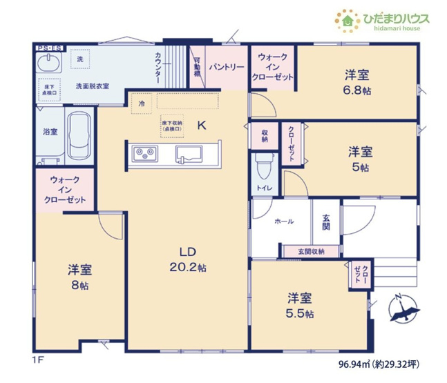 【間取り】 | つくば市上横場3期　新築戸建　2号棟 | 全居室洋室！ゆとりのある4LDK☆
（2号棟）