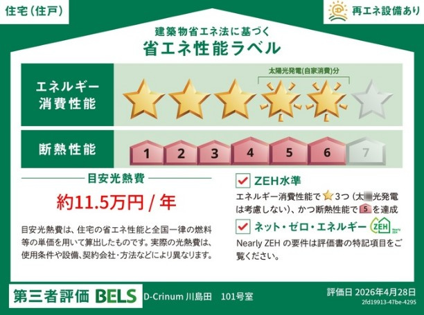 D-crinum川島田の省エネ性能ラベル