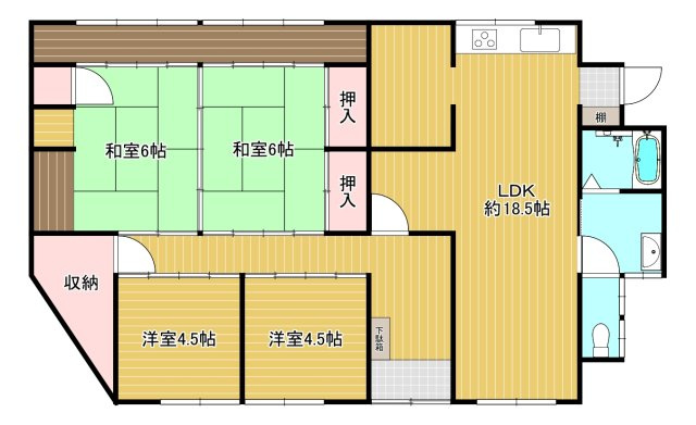 桜井市三輪の間取り|◆4LDK　土地面積：415.82ｍ2　建物面積：114.54ｍ2　駐車５台以上◆