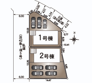 新築戸建　上塩冶町第1-２号棟の区画図