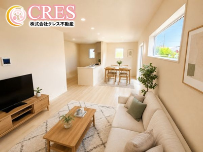 【居間・リビング】 | ☆☆新築分譲　いわき市久之浜第４　全２棟！！長期優良住宅！！ | お子様のリビング学習にも最適です♪
※実際に現地に家具はおかれておりません。また価格に家具は含まれておりません。(作成CG)