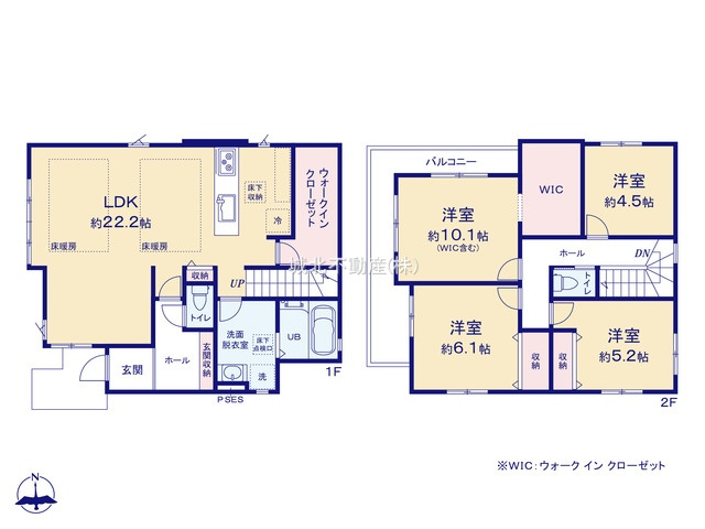 練馬区大泉学園町5丁目 限定1棟の間取り|建物面積115.69㎡ 2階建て4LDK
LDKは広々約22.2帖 WIC2箇所など収納も豊富な間取りです