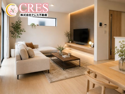 【居間・リビング】 | ☆☆新築分譲　いわき市勿来町窪田　全３棟－③！！　長期優良住宅！！ | LDK16.0～19.0帖！！陽当り良好♪
※実際に現地に家具はおかれておりません。また価格に家具は含まれておりません。(作成CG)
