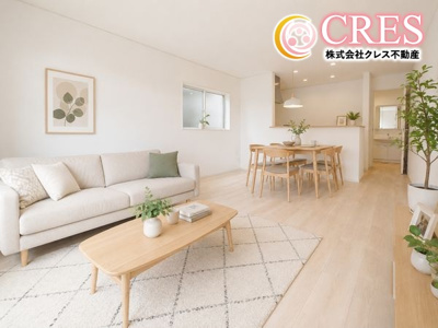 【居間・リビング】 | ☆☆新築分譲　四倉町北向　地震に強い安心住宅　全２棟！！ご案内随時受付中です！！ | LDK6～16.5帖！！お子様のリビング学習にもピッタリ♪
※実際に現地に家具はおかれておりません。また価格に家具は含まれておりません。(作成CG)