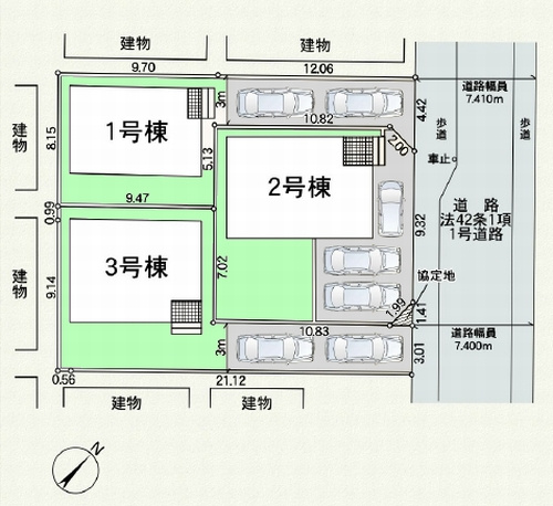 【仲介手数料０円】寒川町大曲第21　新築一戸建て　全3棟の区画図|寒川町大曲第21　新築一戸建て　全3棟