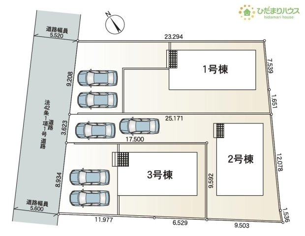 【区画図】 | 阿見町阿見第7　新築戸建　2号棟 | ご家族でお車に乗る方に！駐車場2台分あります！
（2号棟）