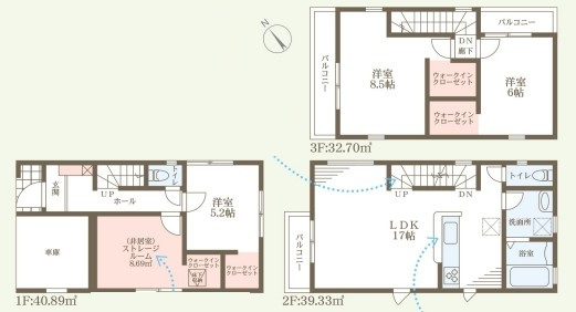 JR大久保駅まで徒歩12分　大久保町わかば2期　新築戸建ての間取り