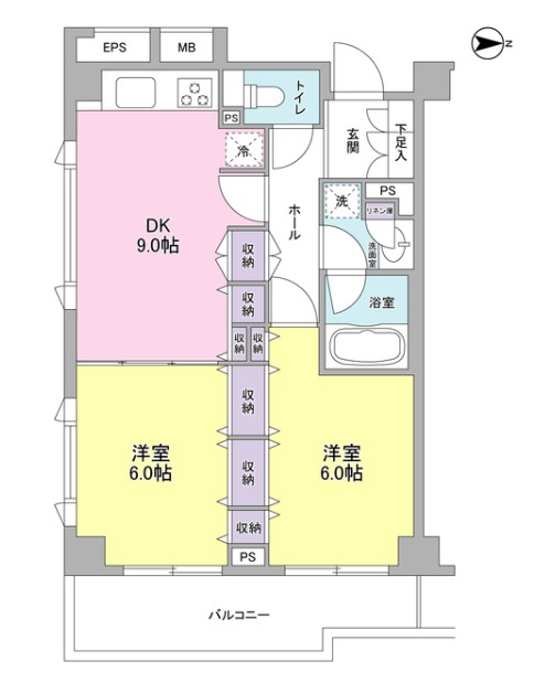 リバーレ蒲田仲六郷の間取り|東向きバルコニー南東角部屋の2DK　2LDKお探しの方にも！