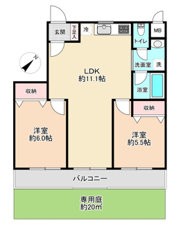 【間取り】 | 集成パーソナルハイツ志村 | 54.6平米の2LDKタイプです♪専用庭付です
想定年額賃料1,728,000円想定利回り5.79%