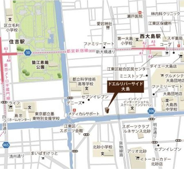 ドエルリバーサイド大島の地図