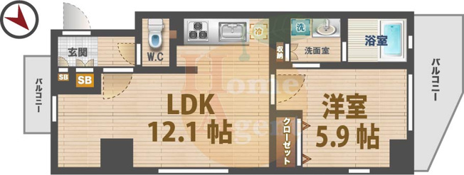 【間取り】 | プラウドフラット東中野 | 1LDKのお部屋。