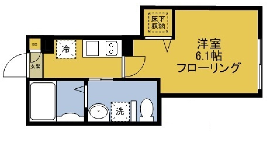 Premiere(プルミエール)の間取り|東向き洋室6.1帖の1Kバストイレ別独立洗面台！