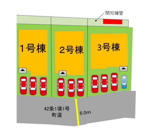 糟屋郡宇美町障子岳南1丁目第1-3棟（1号棟）の区画図|配置図（1号棟）
