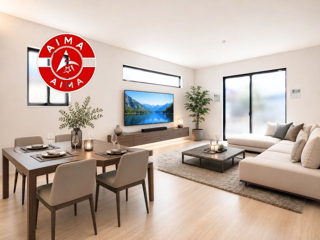 糟屋郡宇美町障子岳南1丁目第1-3棟（2号棟）の内観：施工例|明るく開放的なリビングダイニングは豊かな陽光が注ぎ込み、やすらぎの空間を演出してくれます。ご家族で楽しいひとときをお過ごし下さい。※家具はCGを合成したものです。