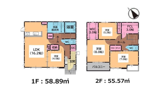 糟屋郡宇美町障子岳南1丁目第1-3棟（3号棟）の間取り|全居室収納付きで便利です。