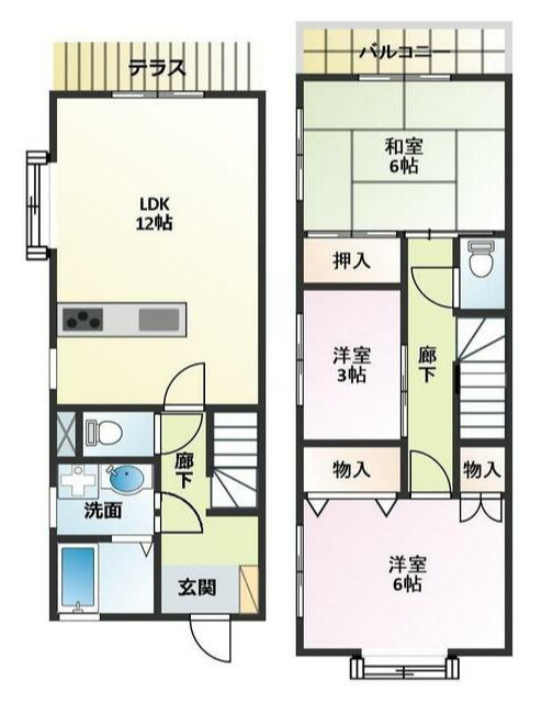 調布市下石原１丁目のテラスの間取り